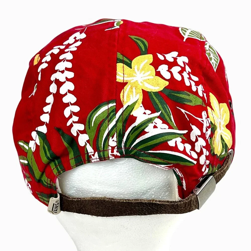Vans Tropical Floral Red & Green Adjustable Strap back Hat Classic 5 Panel VGUC